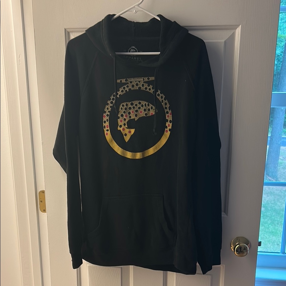 Black and Gold Crew Neck Sweater with Embroidered Emblem